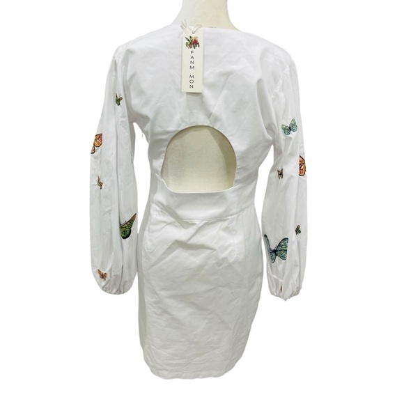 Fanm Mon Larson Butterfly Embroidered Long Sleeve V Neckline Mini Dress NEW $359 - Picture 11 of 14